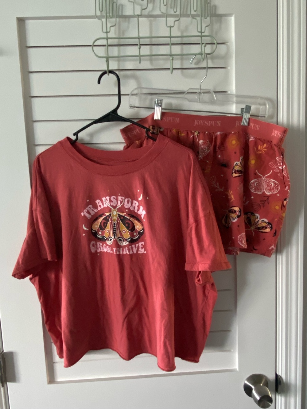Joyspun Pajama Set Moth Transform Grow Thrive Short Sleeve and Shorts Size XL